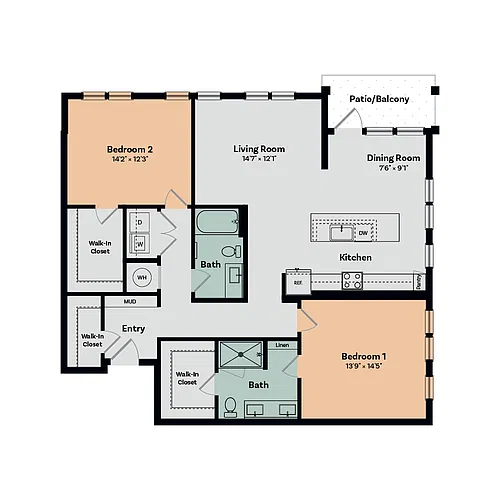 Floor plan 2 Bed / 2 Bath