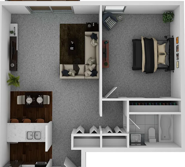 One Bedroom 682 Floorplan Diagram