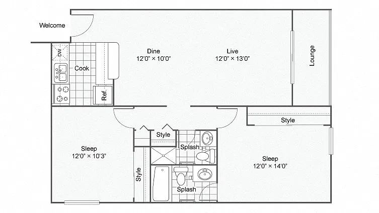 Floor plan Renovated 2 Bed 2 Bath