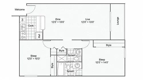 Floor plan 2 Bed 2 Bath