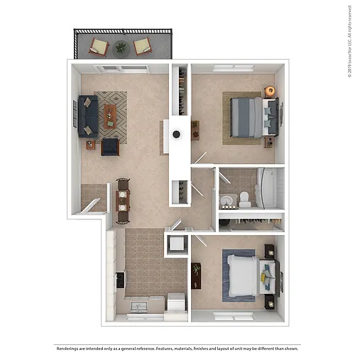 Floor plan 2 Bedroom, 1 Bath B1