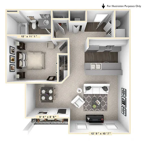 Floor plan The Linden 1 BR 1 BA