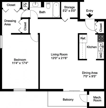 One bedroom floor plan One bedroom floor plan