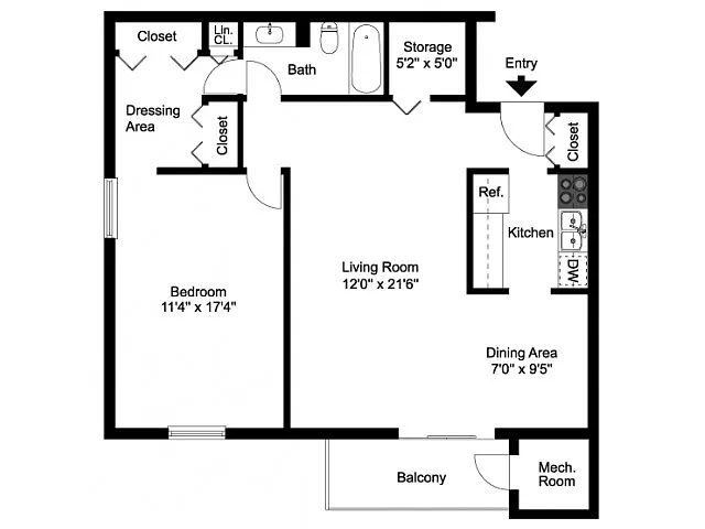 Floor plan One Bedroom Large