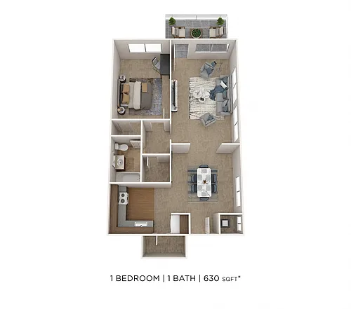 Floor plan One Bedroom - 630 sqft