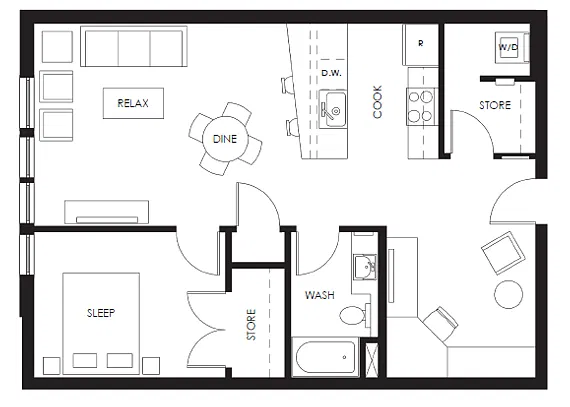 Floor plan 1 w/ Den 800 sf