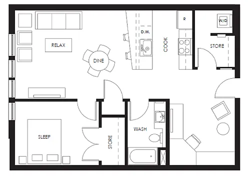 Floor plan 1 w/ Den 800 sf