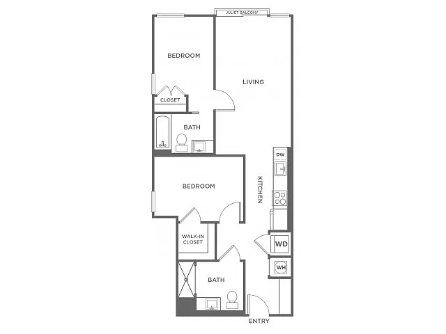 Floor plan Two Bedroom Two Bath (878 SF)