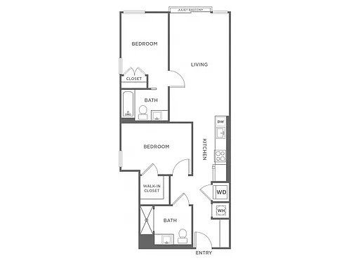 Floor plan Two Bedroom Two Bath (878 SF)