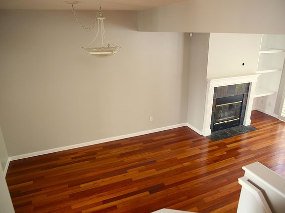 Gas fireplace in open living room and dining room