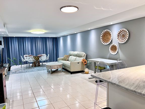 Great room night view.