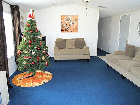 Living room has carpet