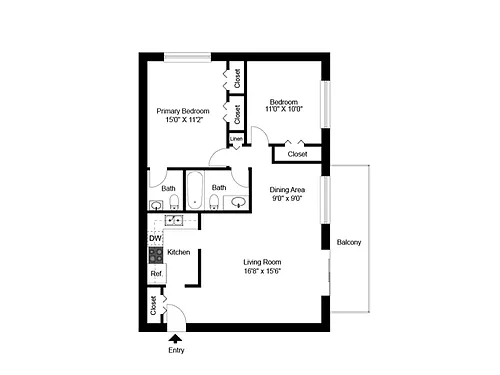 Floor plan Two Bedroom 1.5 Bath