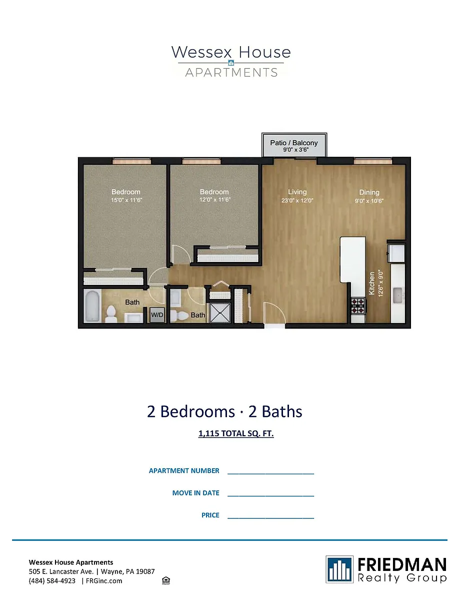 Floor plan 2 Bed x 2 Bath A