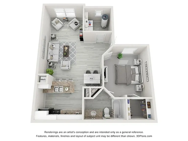 A photo of our 1x1 floor plan, The Camden.