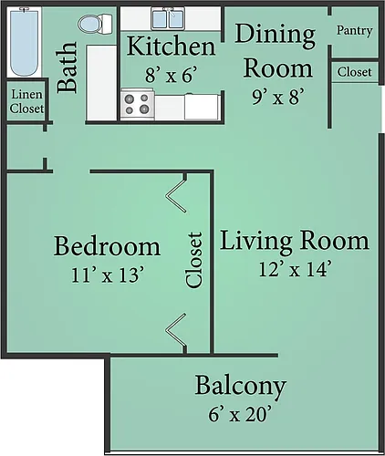 Floor plan 1 Bedroom 1 Bath Large