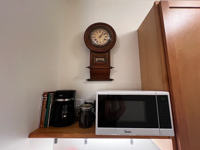 Microwave and coffee maker.
