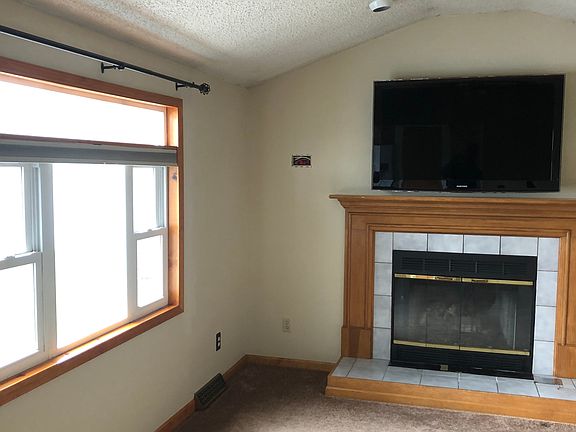 Family-room with gas insert fireplace, large window looking to yard. Large TV over fireplace also included.