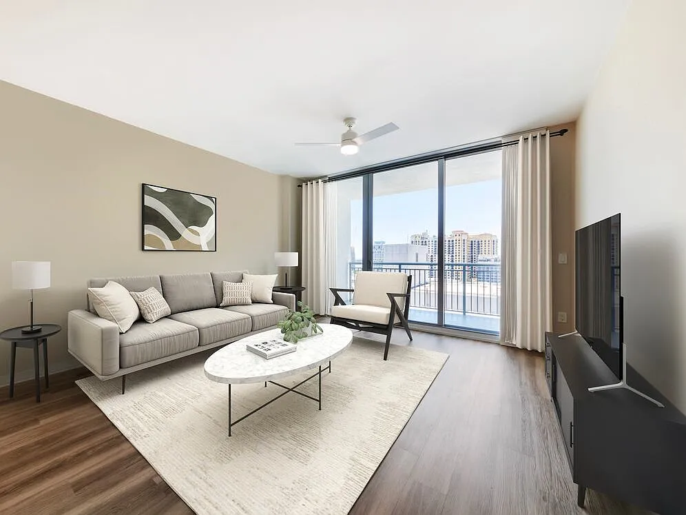 Tower Building - Renovated living room with hard surface flooring - Avalon West Palm Beach