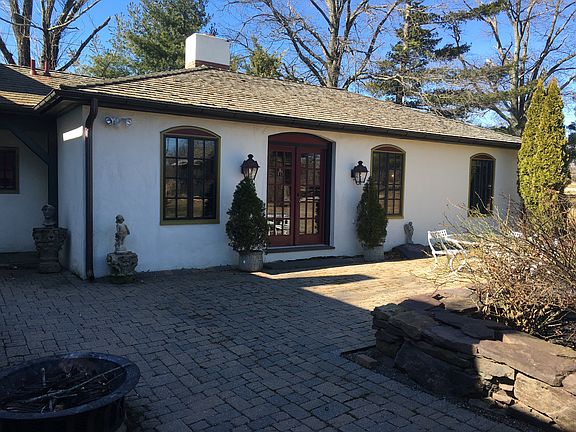 Exterior, private patio, gaslights