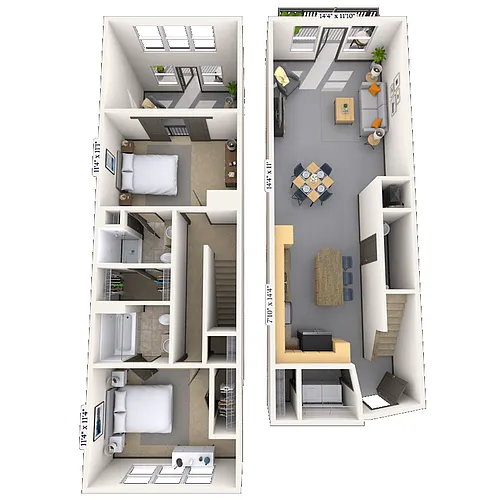 Floor plan Dual Level 2x2.5 1214-1248 SF