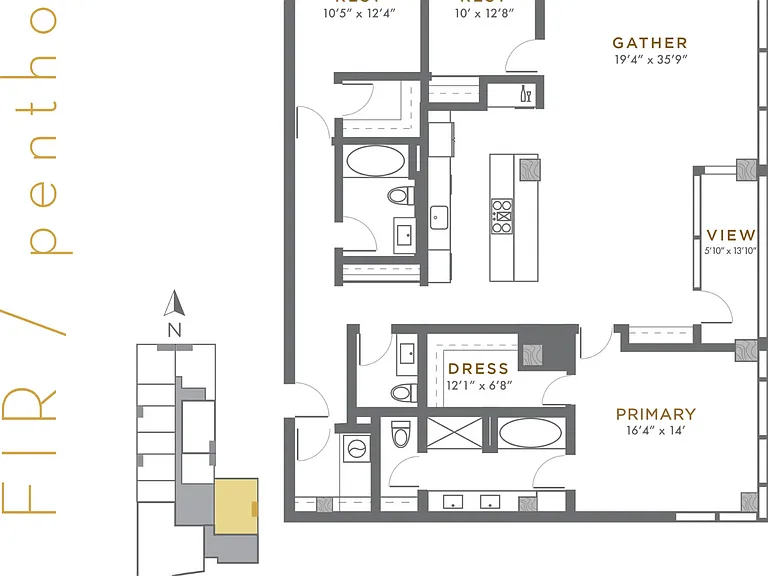 Fir Penthouse - 3 BD / 2.5 BA - 1,999 SF Fir Penthouse - 3 BD / 2.5 BA - 1,999 SF