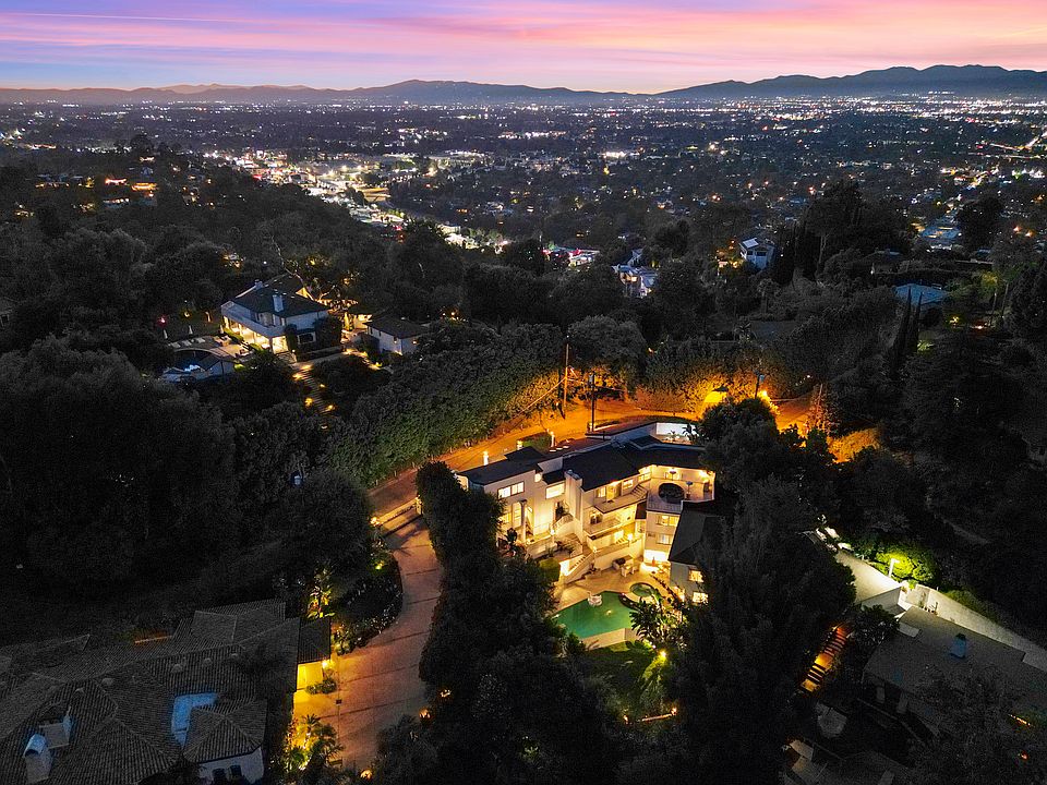 Night time drone shot with sunset.