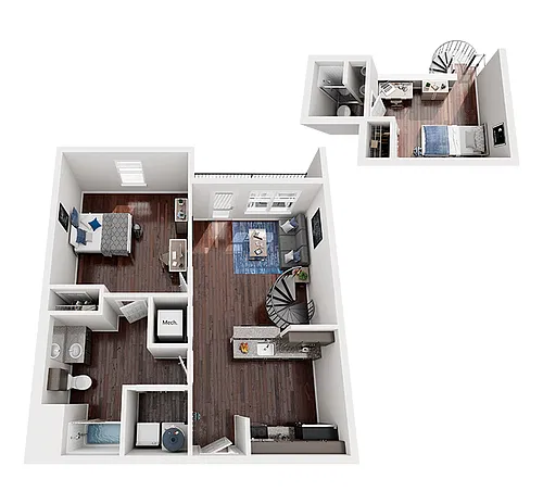 Floor plan 1 Bed x 2 Bath Loft