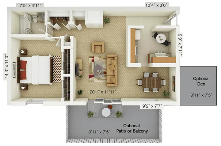 Floor plan 1 Bedroom Maple