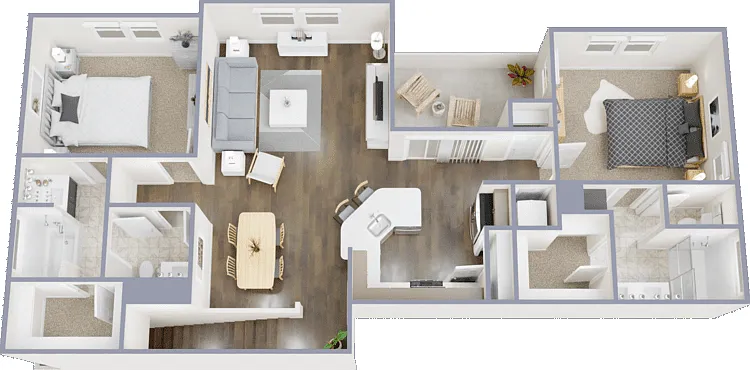 2 Bed 2 Bath Floorplan Diagram