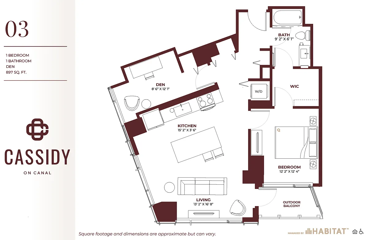 Floor plan 1 Bedroom + Den 03