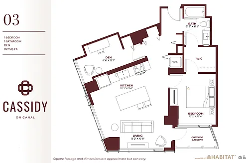Floor plan One Bedroom + Den 03