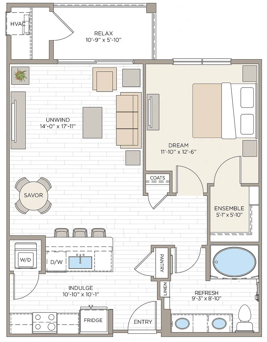Floor plan 1 Bed/1 Bath-A1B