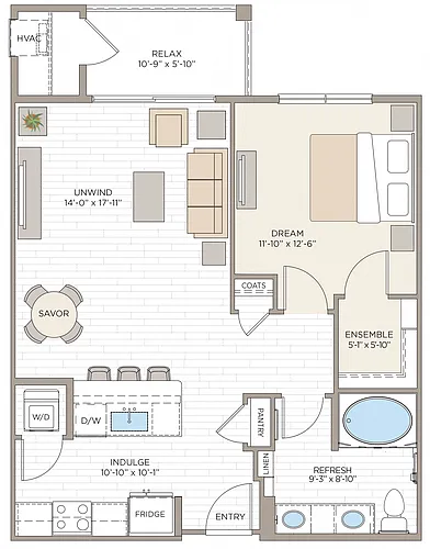 Floor plan 1 Bed/1 Bath-A1B