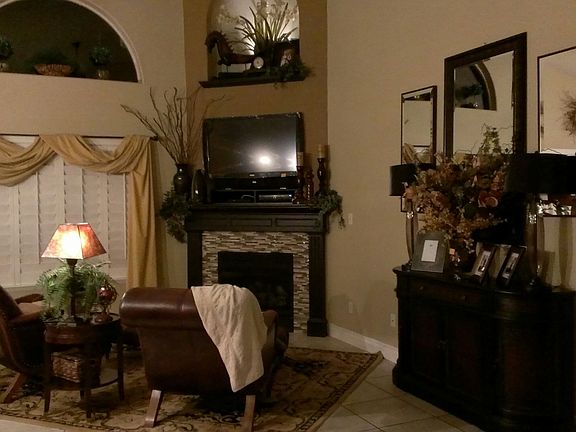 Fireplace off kitchen