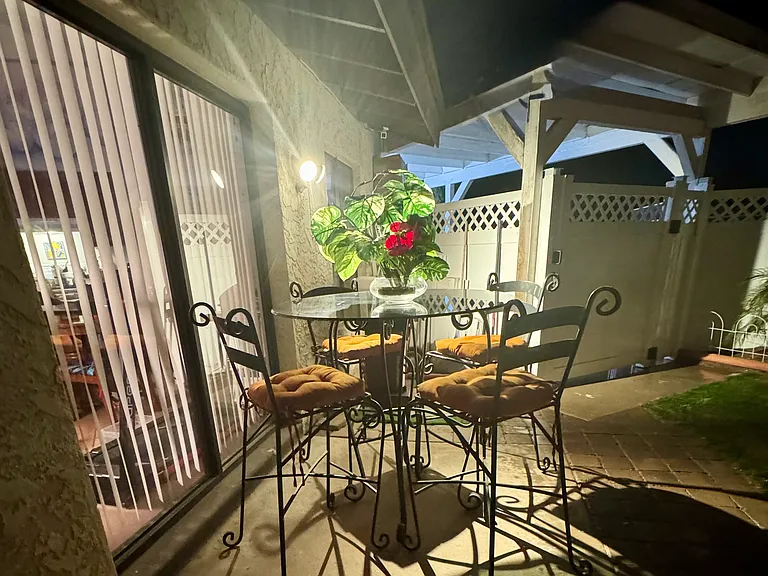 Patio at night.