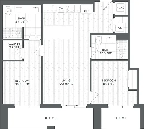 Floor plan 2 Bed/2 Bath-BH