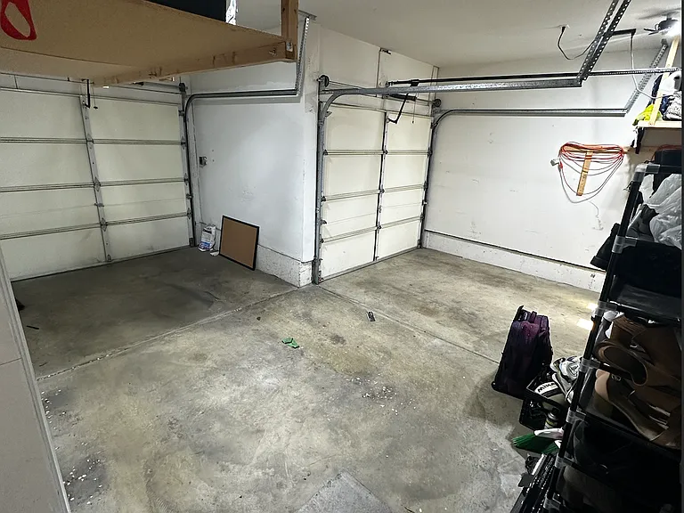 2 Car garage with 3 overhead storage racks