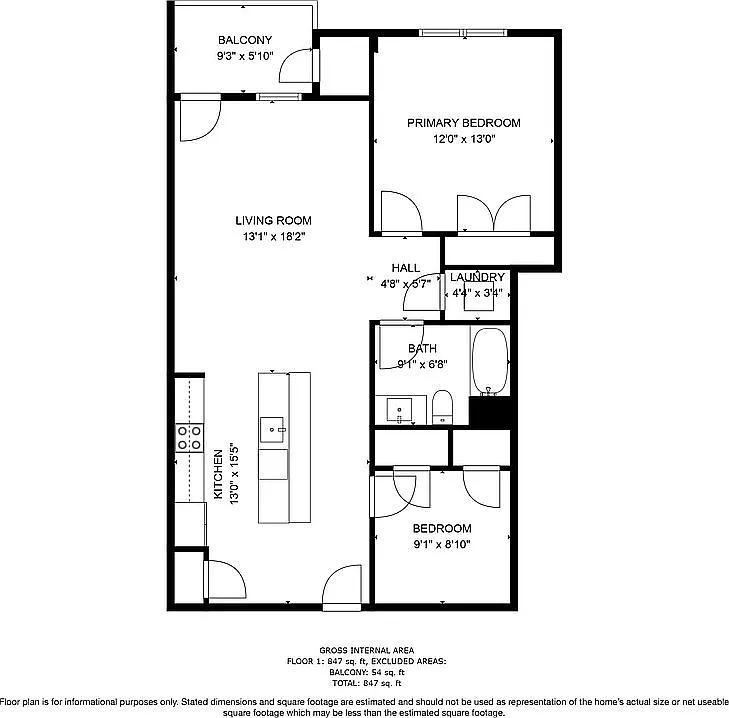 Floor plan 1BED 1BATH with 1 OFFICE DEN