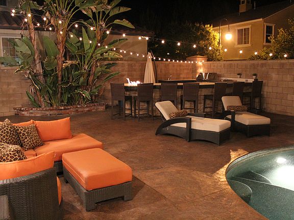 Back yard lit up at night