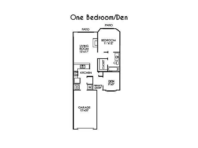 Floor plan One Bed One Bath with Den