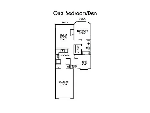 Floor plan One Bed One Bath with Den