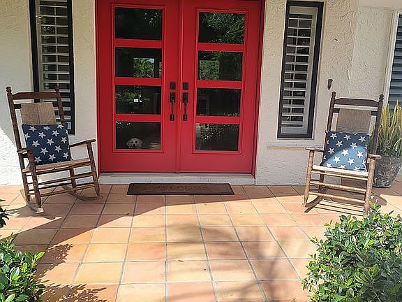 front porch with huge yard
