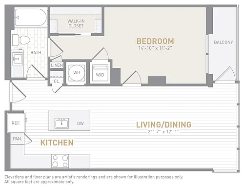 Floor plan 1 Bed 1 Bath-A01a