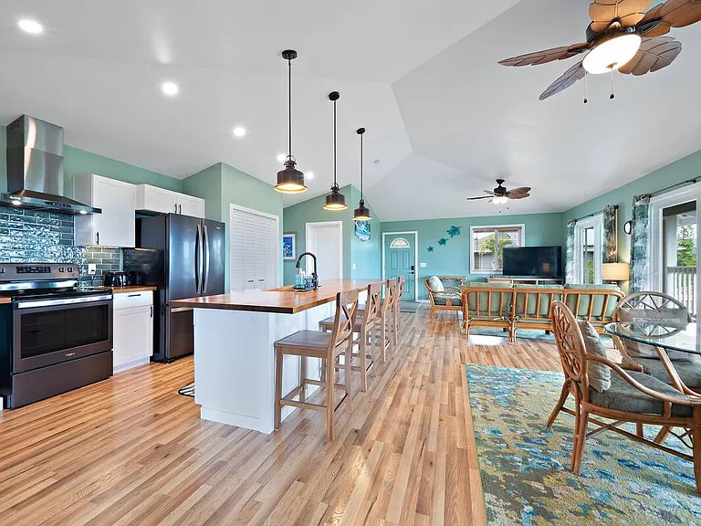 Living room and kitchen combined - the house was built for entertaining and easy living