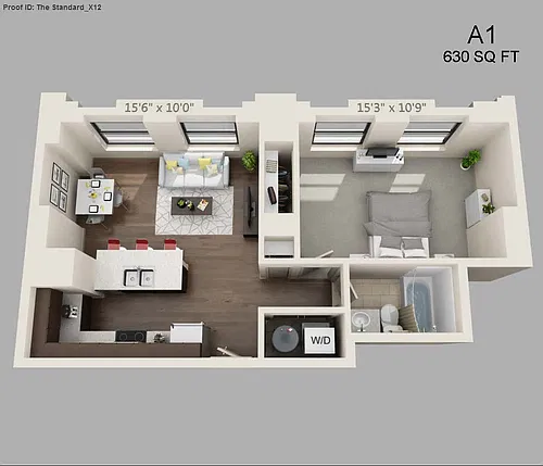 Floor plan One Bed/One Bath - 630