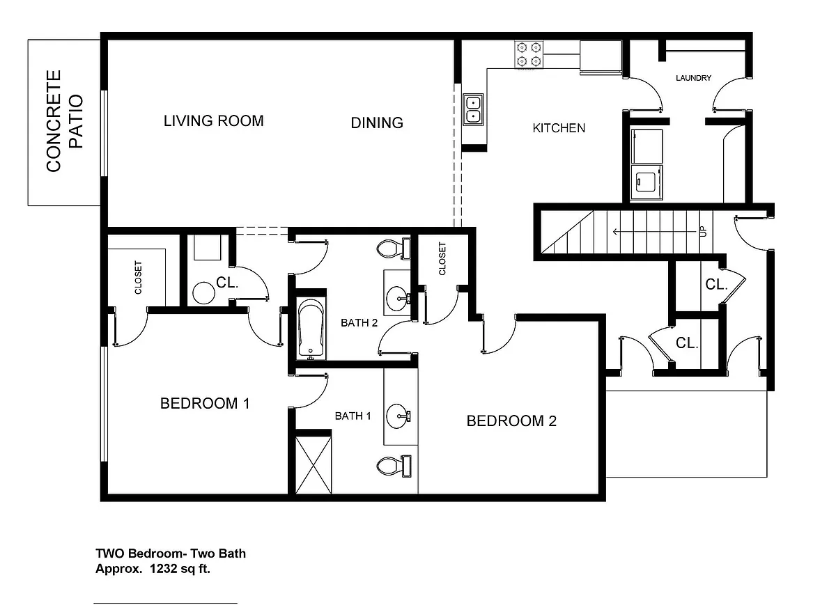 Floor plan 2 Bedroom, 2 Bath