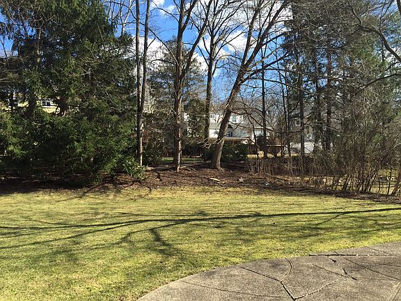 Tree lined backyard w/ patio