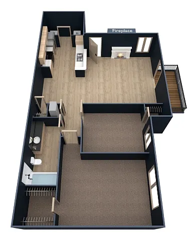Floor plan B1-2 Bedrooms, 1 Bathroom