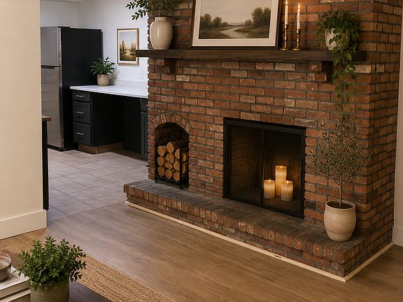 Fireplace in living room.